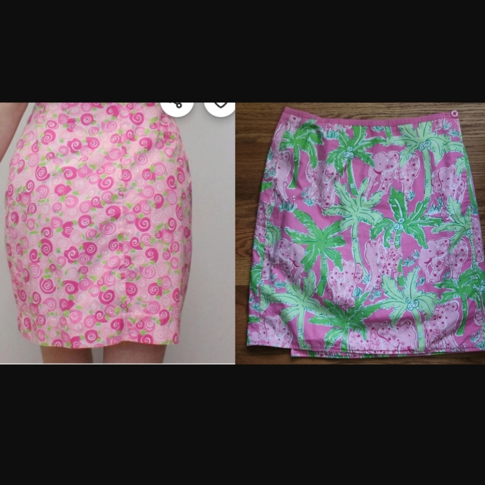 Lilly Pulitzer Reversible Pink Snail/ Green Palm&Pink Elifant Wrap Skirt… - Picture 12 of 12